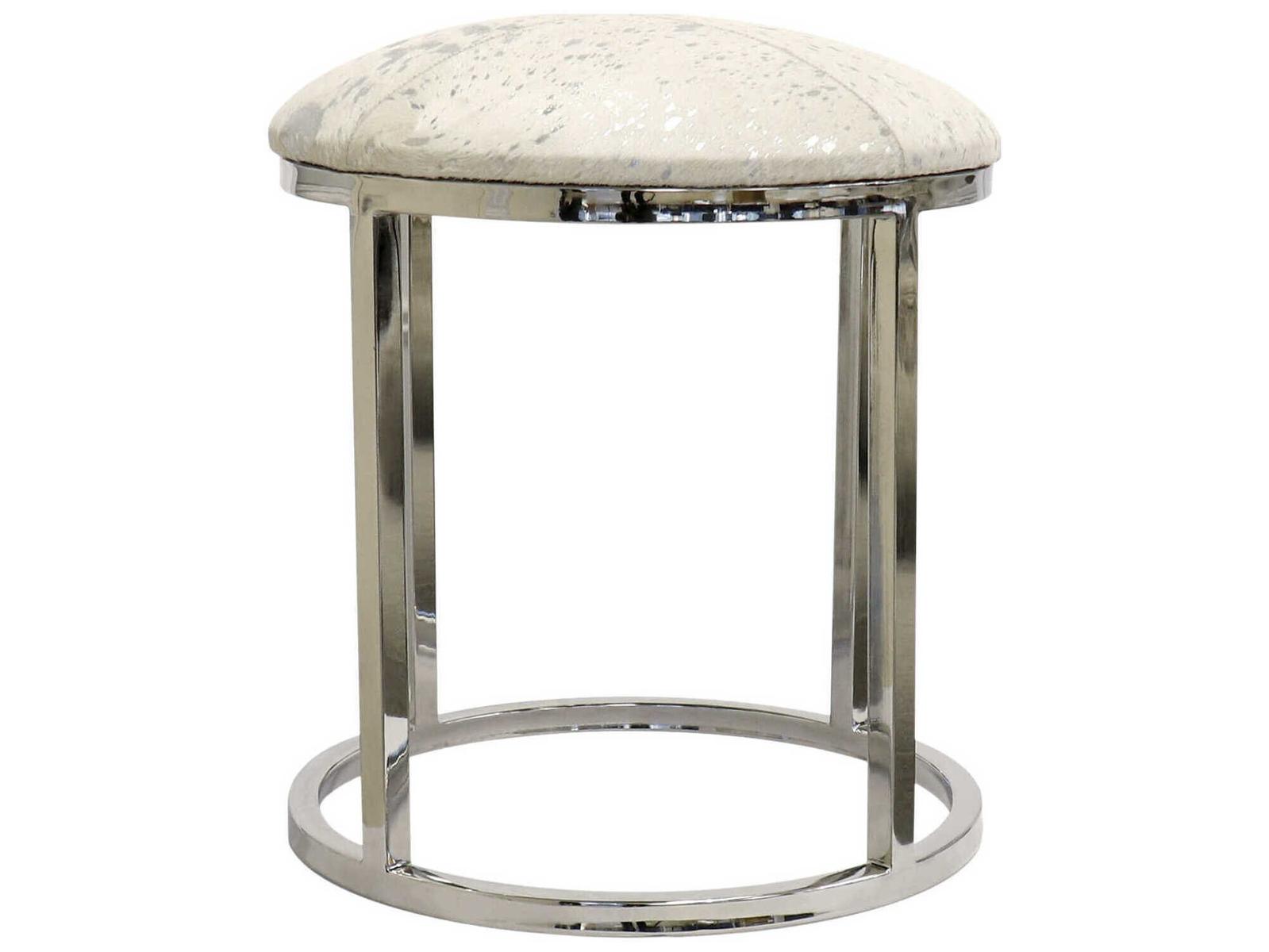 Pasargad Home Safari Silver White Cowhide Accent Stool