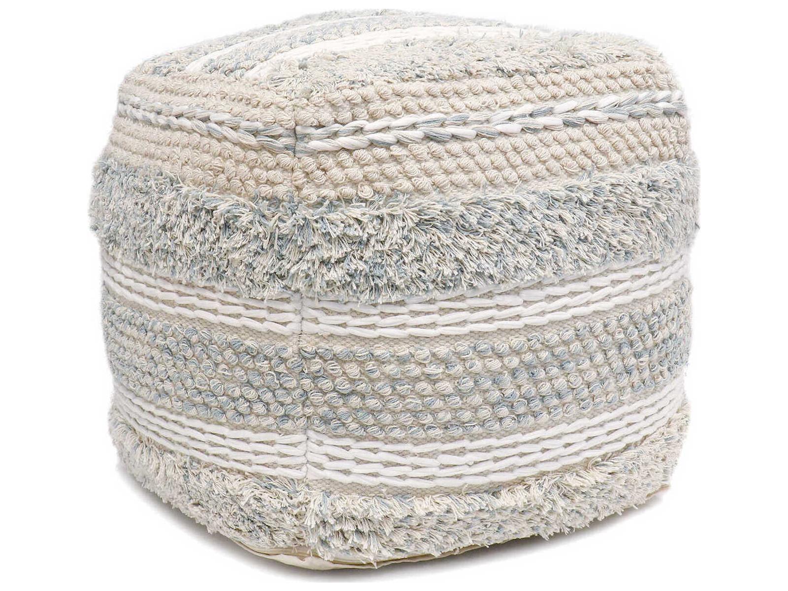 Pasargad Home Grand Canyon Beige Aqua Blue Upholstered Pouf
