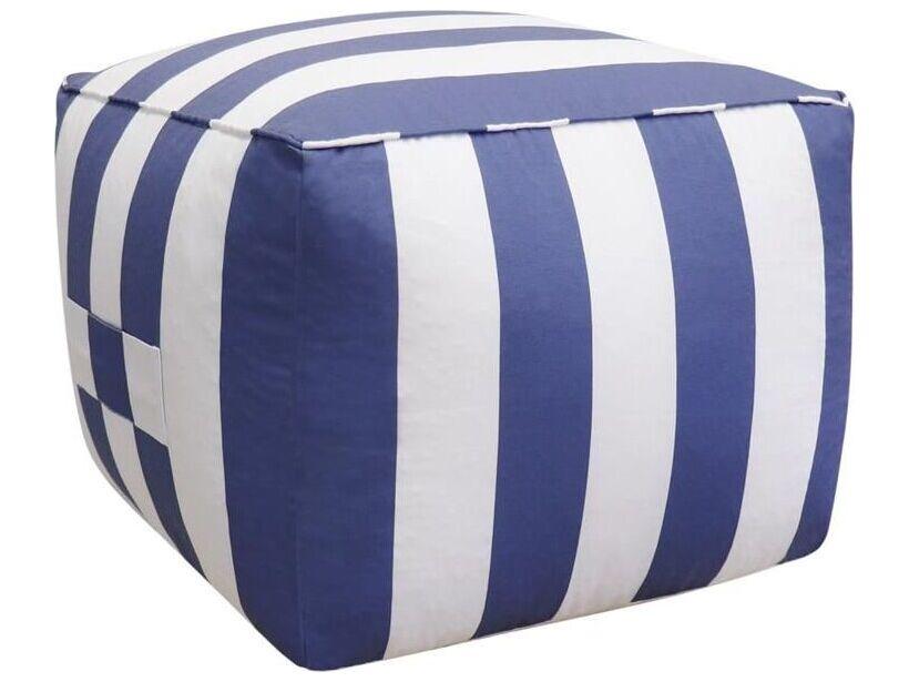 Pasargad Home Galaxy White Blue Upholstered Striped Pouf