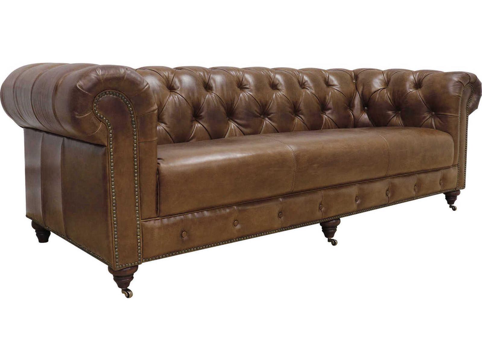Pasargad Home Chester Bay Brown Leather Sofa