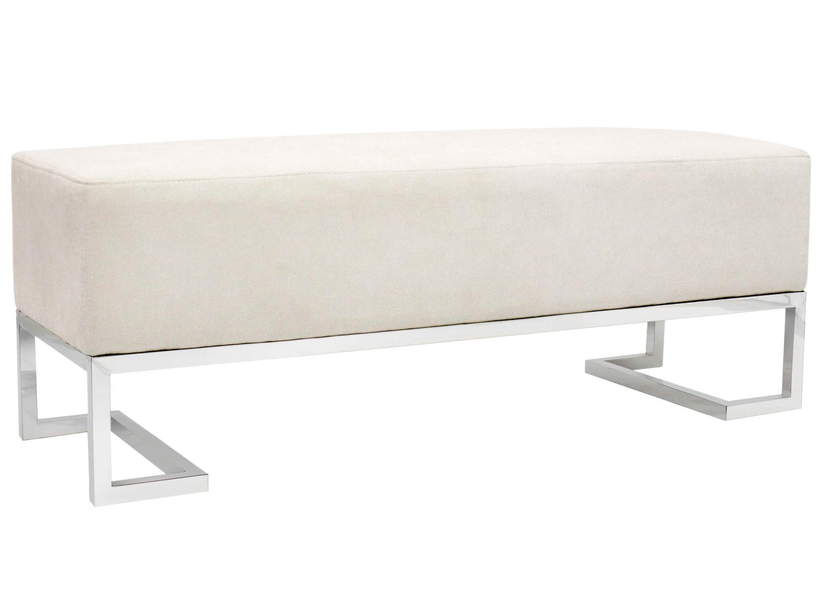 Pasargad Home Luxe Ivory Chrome White Upholstered Accent Bench
