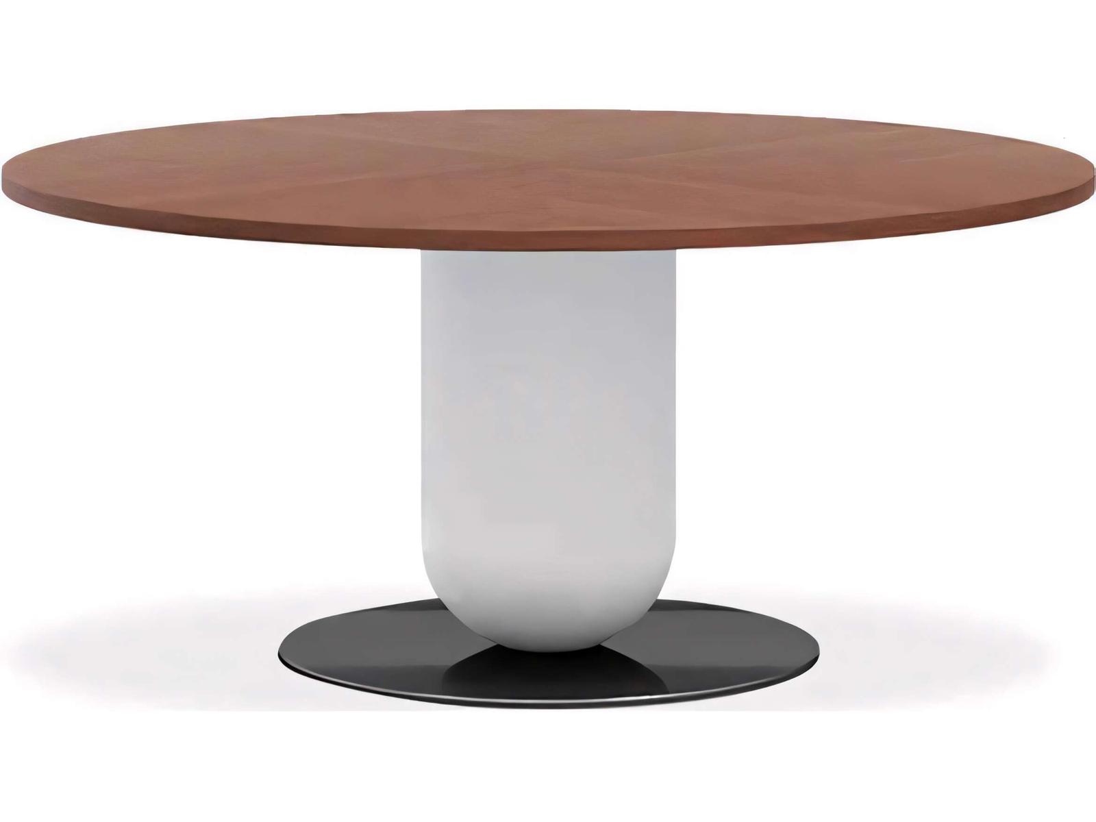 Pianca Ettore Round Wood Walnut Fog Grey Glossy Titanium Dining Table