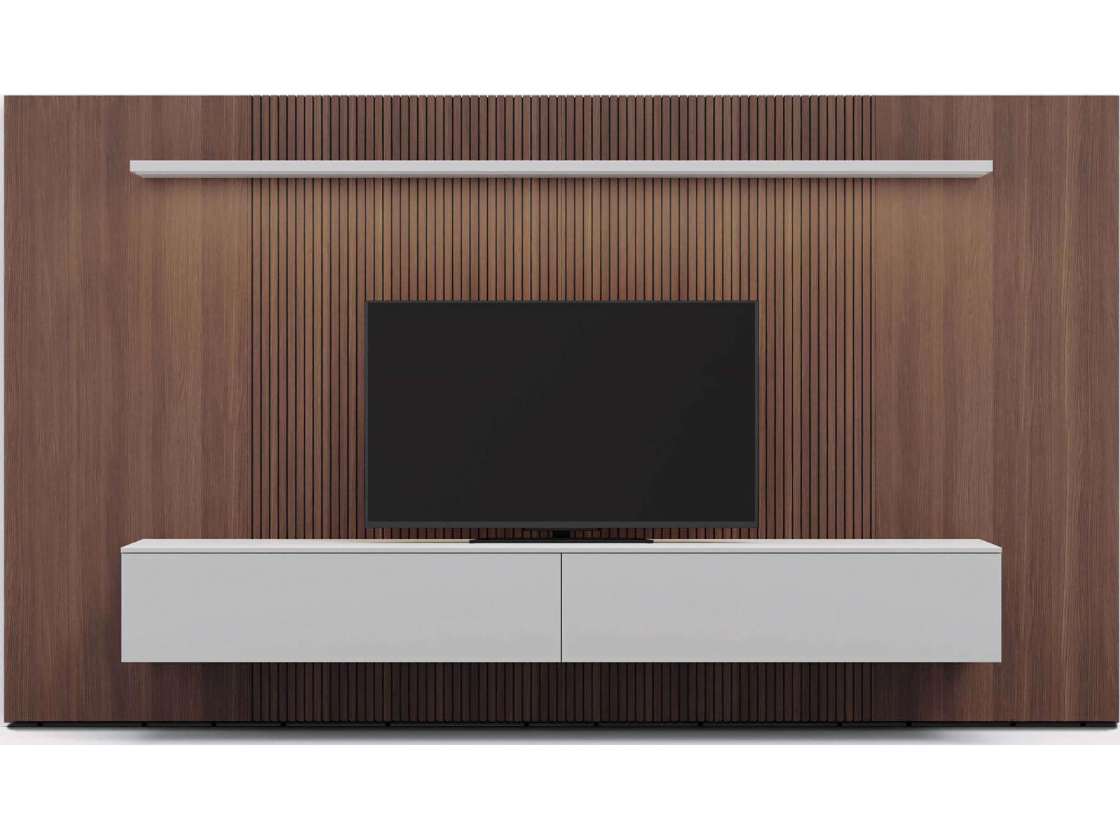 Pianca Spazio 149" Walnut Wood Fog Grey Media Console