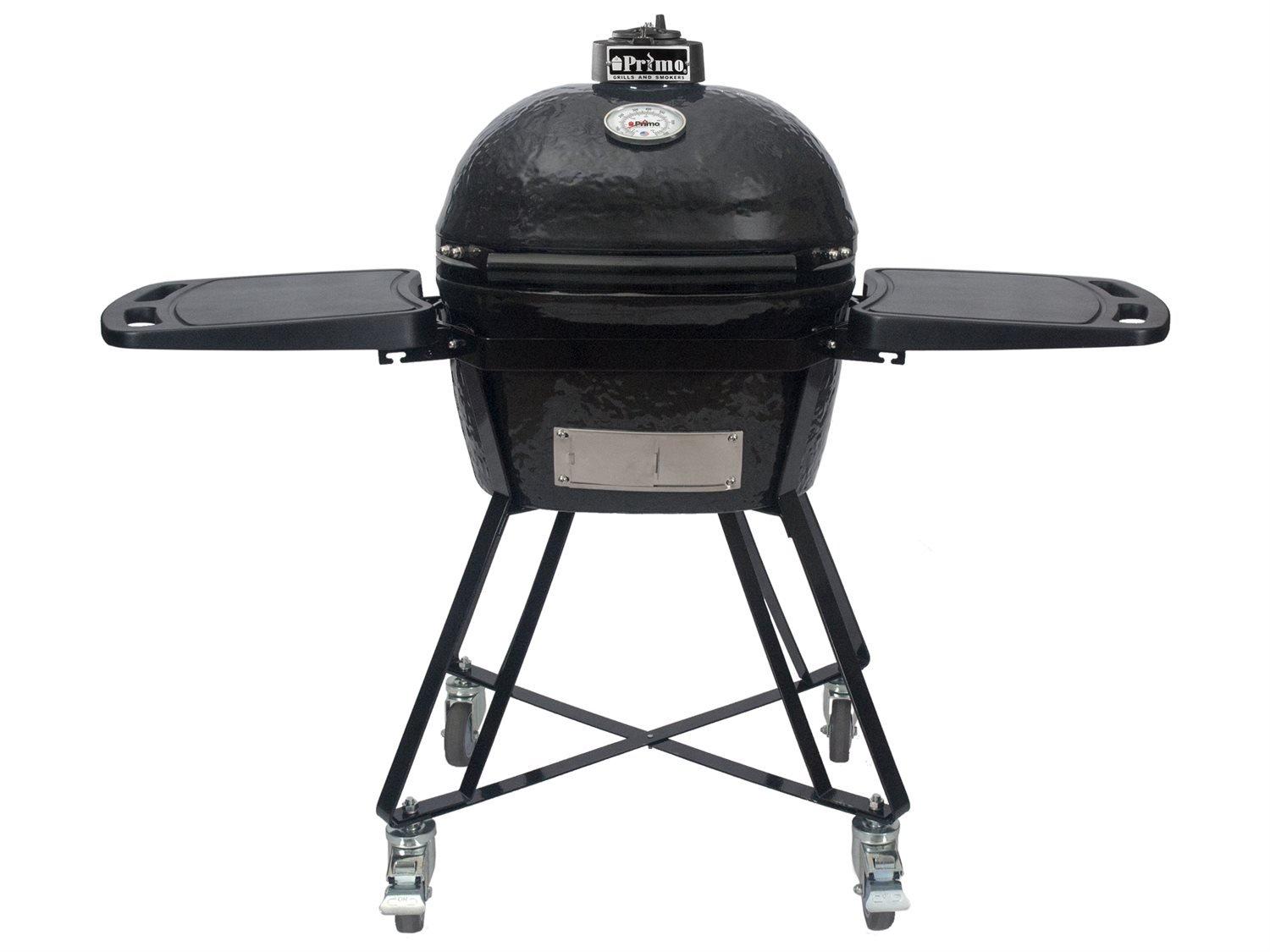 Primo All-In-One Ceramic Oval Junior Grill with Cradle | Side Shelves and Stainless Steel Grates