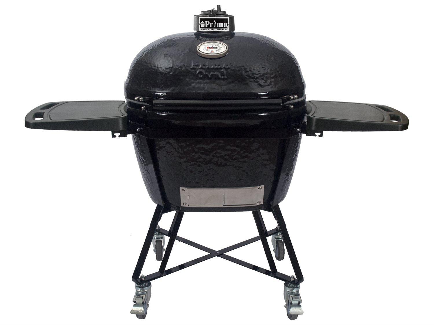 Primo All-In-One Ceramic Oval X-Large Charcoal Grill with Cradle | Side Shelves | and Stainless Steel Grates