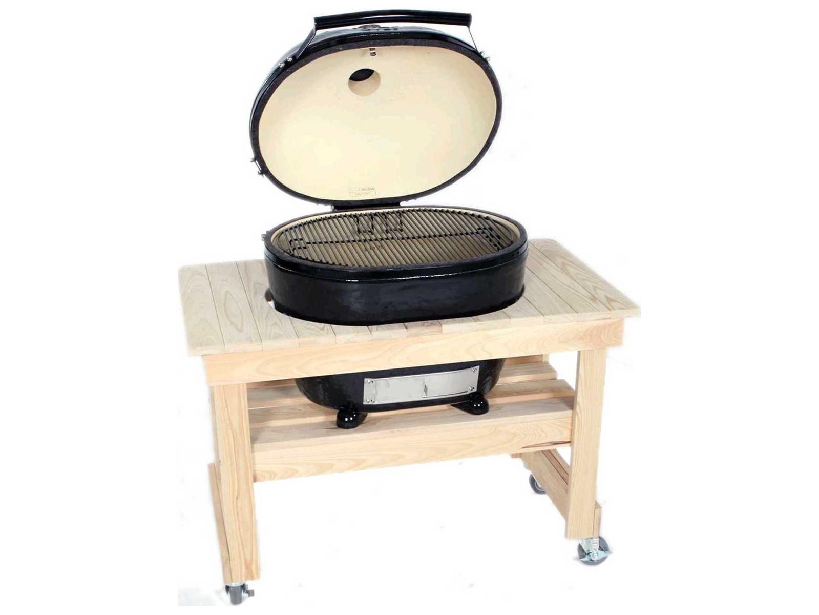 Primo Oval XL Jack Daniels Edition Charcoal Grill with Cypress Table