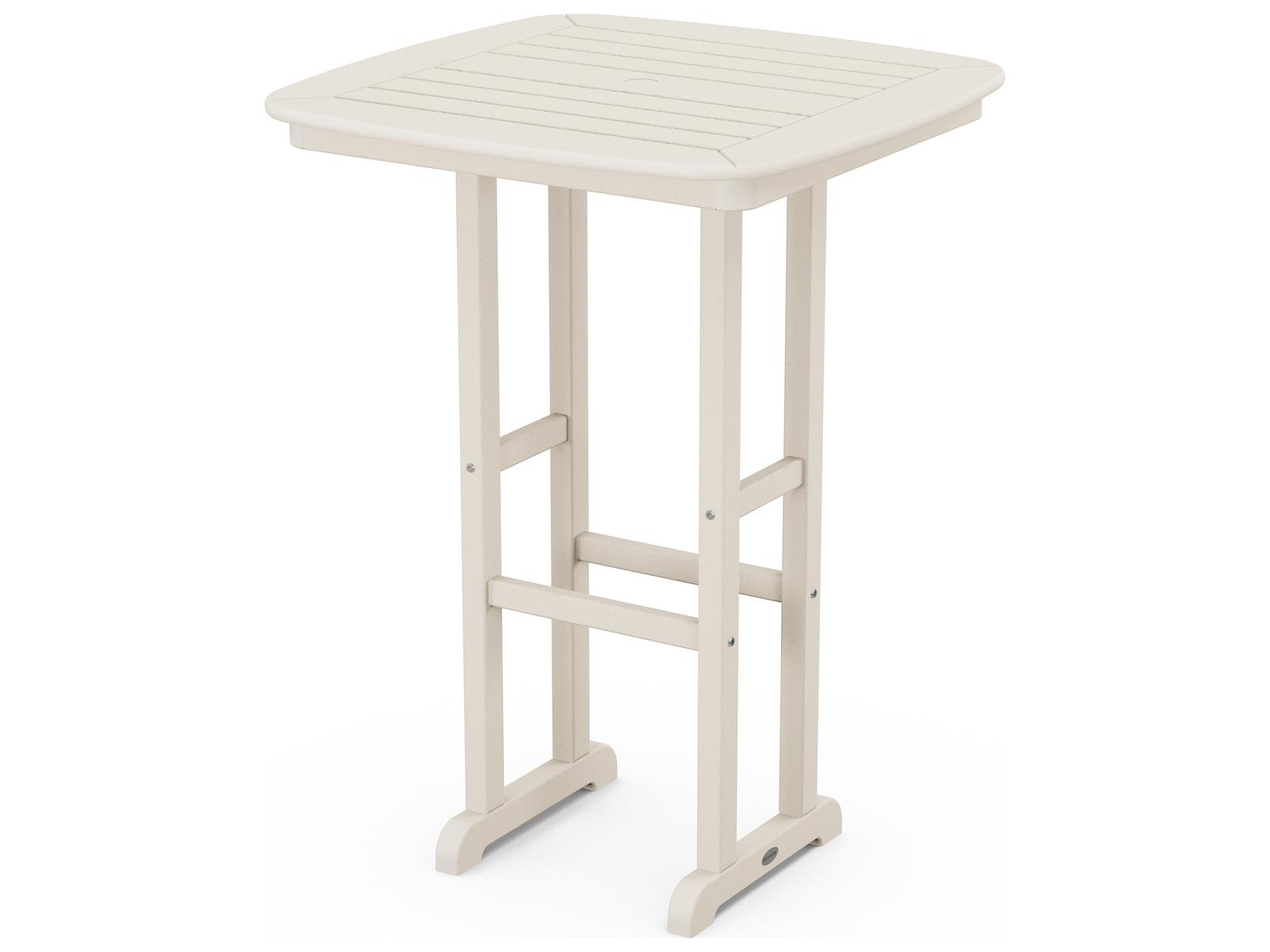 POLYWOOD® Nautical Recycled Plastic Square Outdoor Patio Bar Height Table with Umbrella Hole