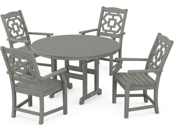 POLYWOOD® Martha Stewart Chinoiserie 5-Piece Round Farmhouse Patio Dining Set
