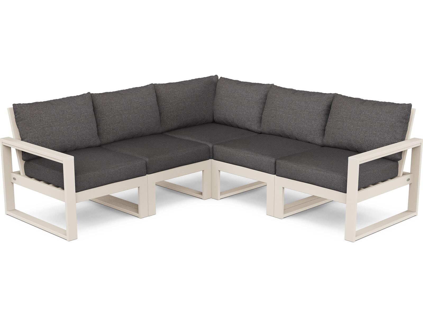 POLYWOOD® Edge Recycled Plastic Deep Seating 5 Piece Sectional Outdoor Patio Lounge Set