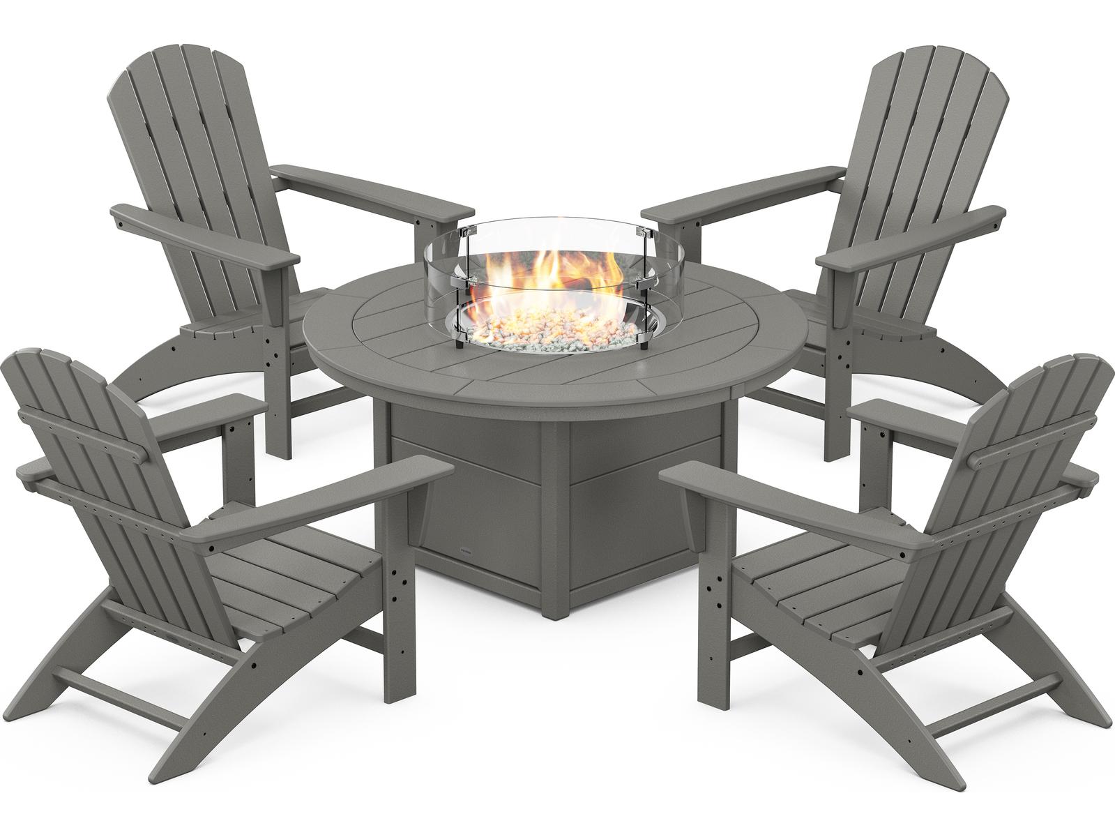 POLYWOOD® Nautical Recycled Plastic 5 Piece Adirondack Fire Pit Outdoor Lounge Set