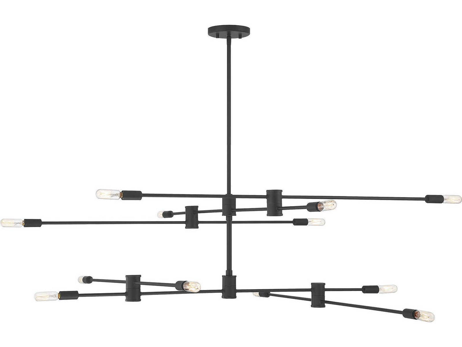 Savoy House Lyrique 12-Light Matte Black Linear Sputnik Tiered Chandelier