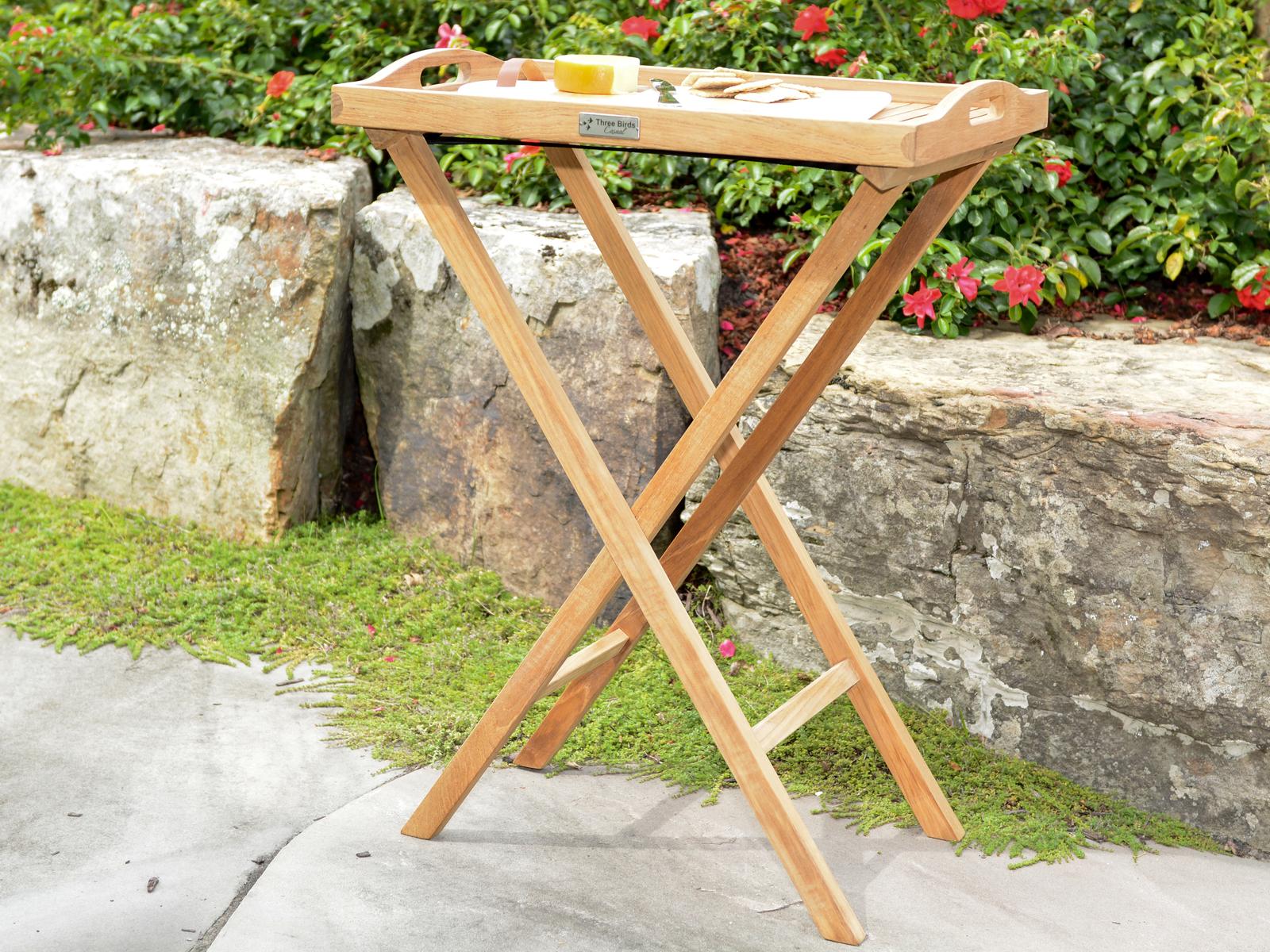 Three Birds Casual Teak Serving Tray with Stand