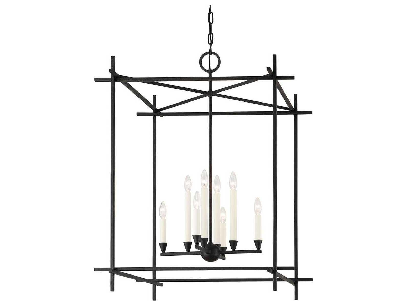 Troy Lighting Huck 8-Light Black Candelabra Geometric Lantern Chandelier