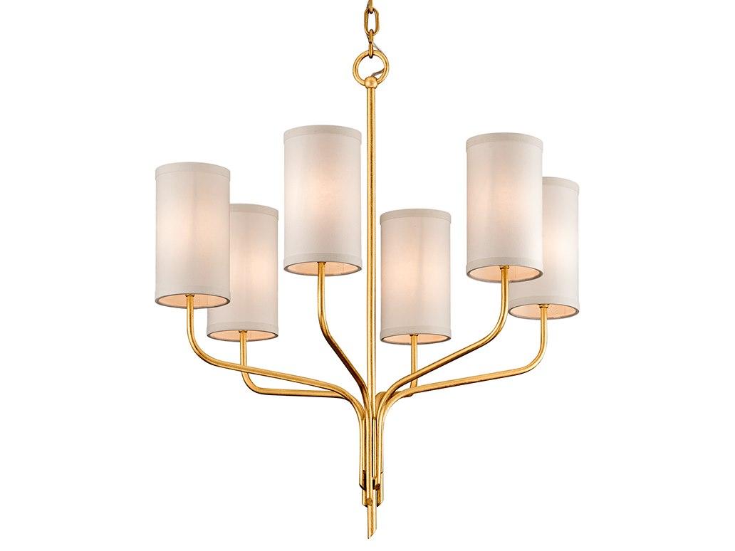 Troy Lighting Juniper 6-Light Textured Gold Leaf Off White Candelabra Cylinder Chandelier