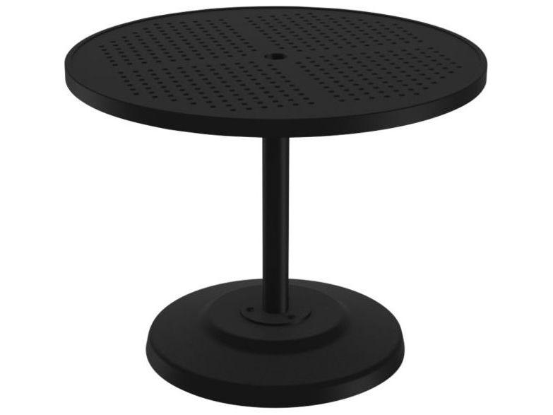 Tropitone Boulevard Aluminum Round KD Pedestal Patio Dining Table with Umbrella Hole