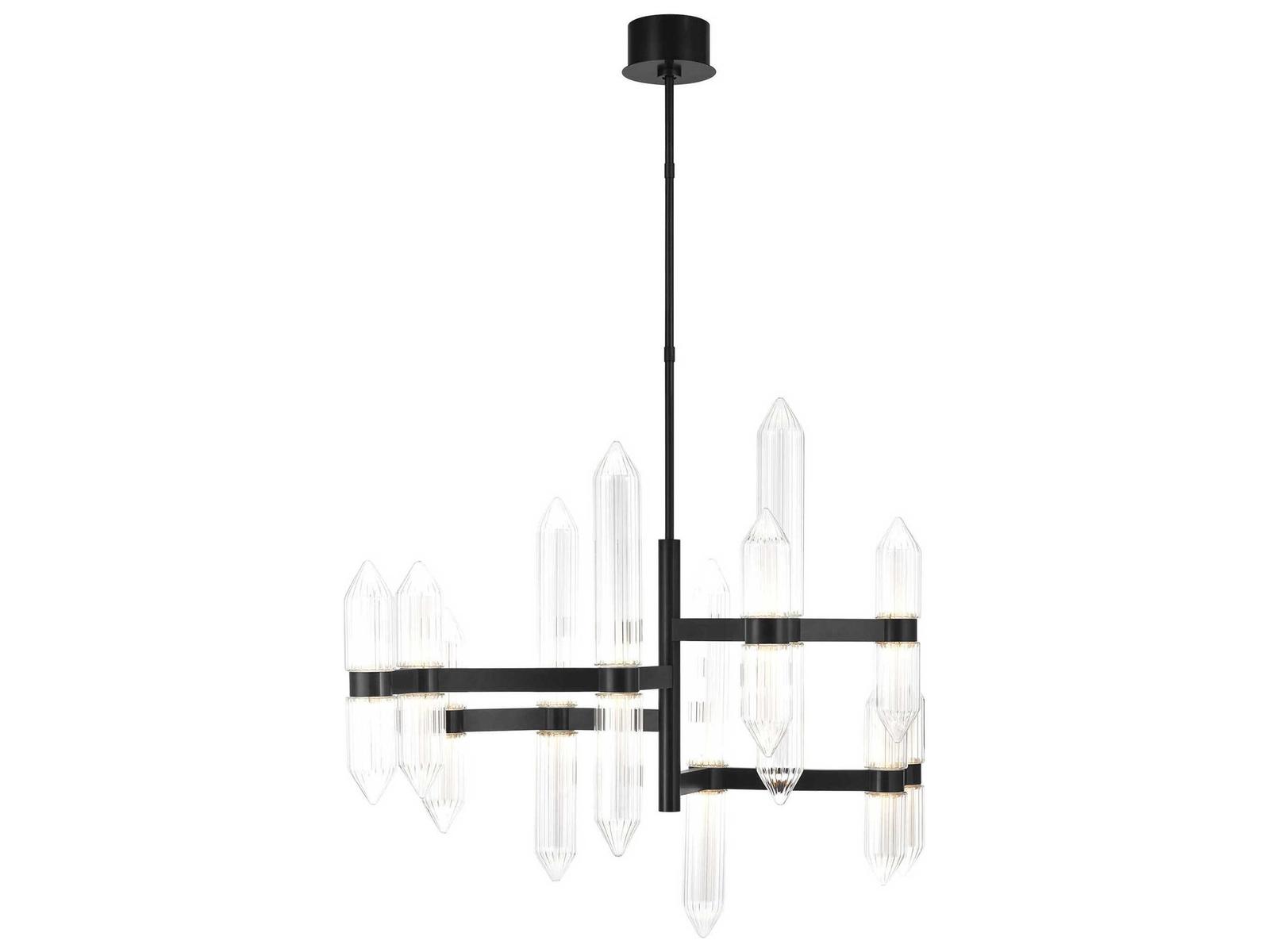 Visual Comfort Modern Langston 12-Light Plated Dark Bronze Tiered Chandelier