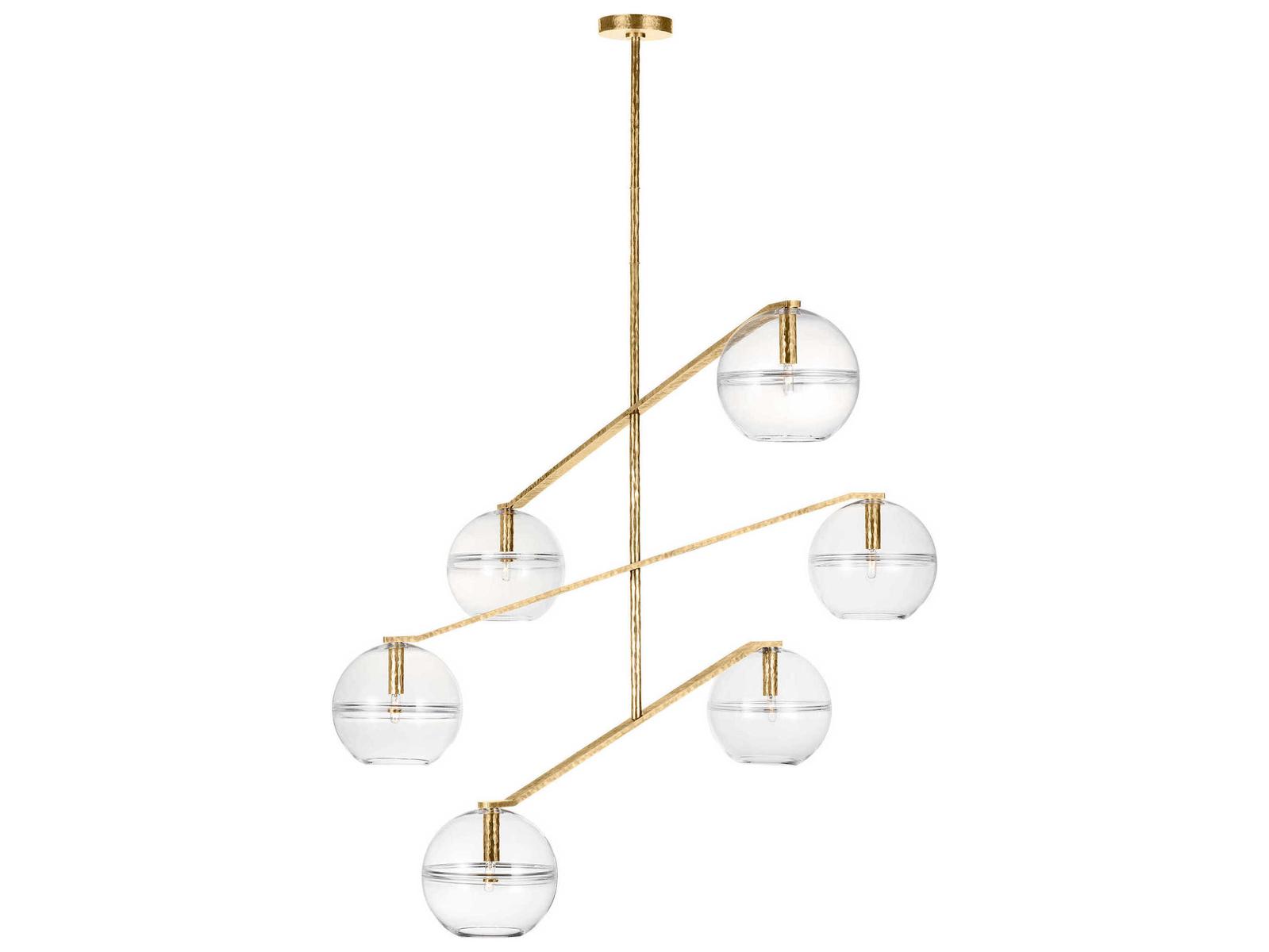 Visual Comfort Modern Lowing 6-Light Polished Antique Brass Globe Tiered Chandelier