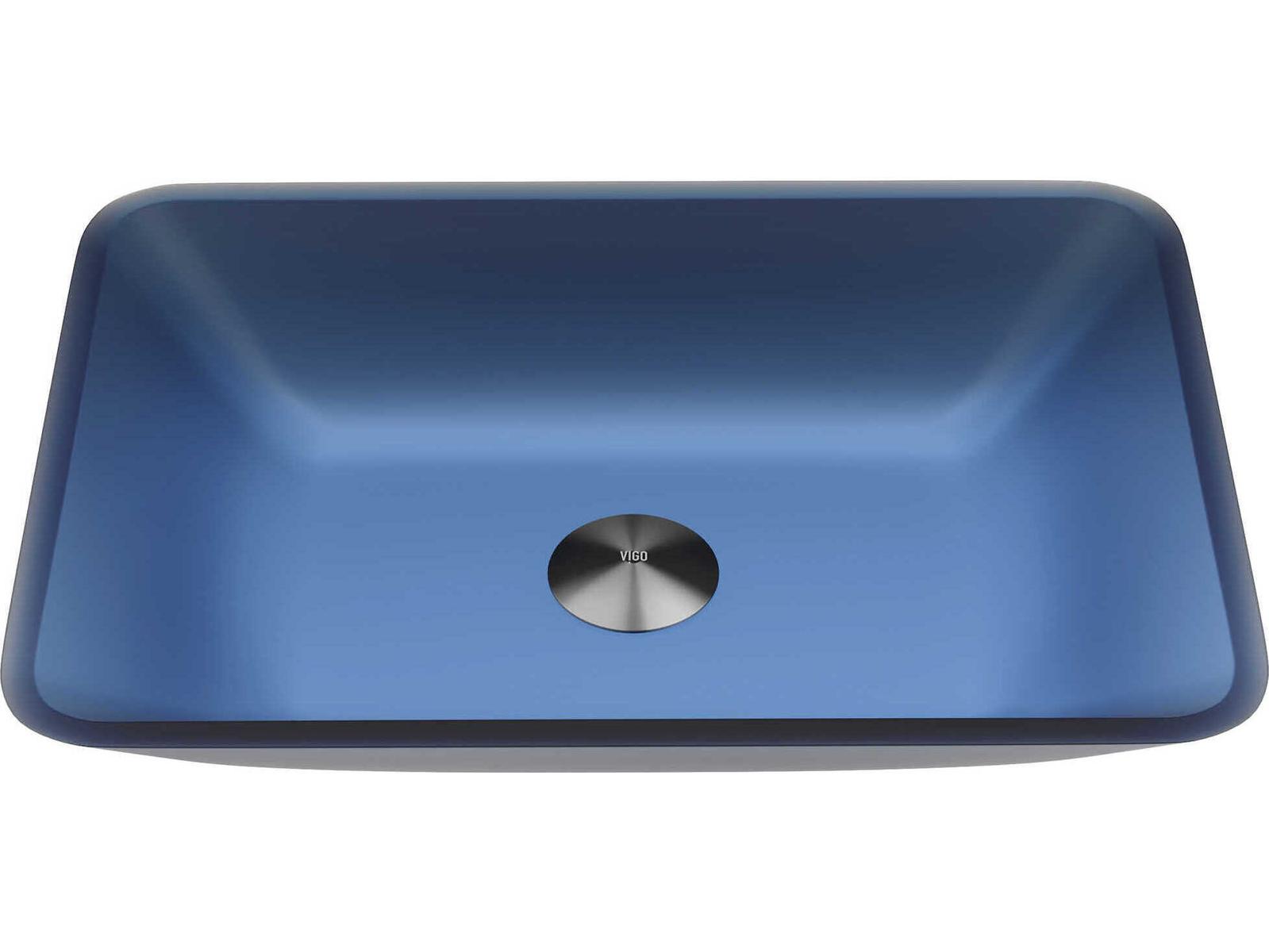 Vigo Matte Shell Sottile Royal Blue Glass Rectangular Vessel Bathroom Sink