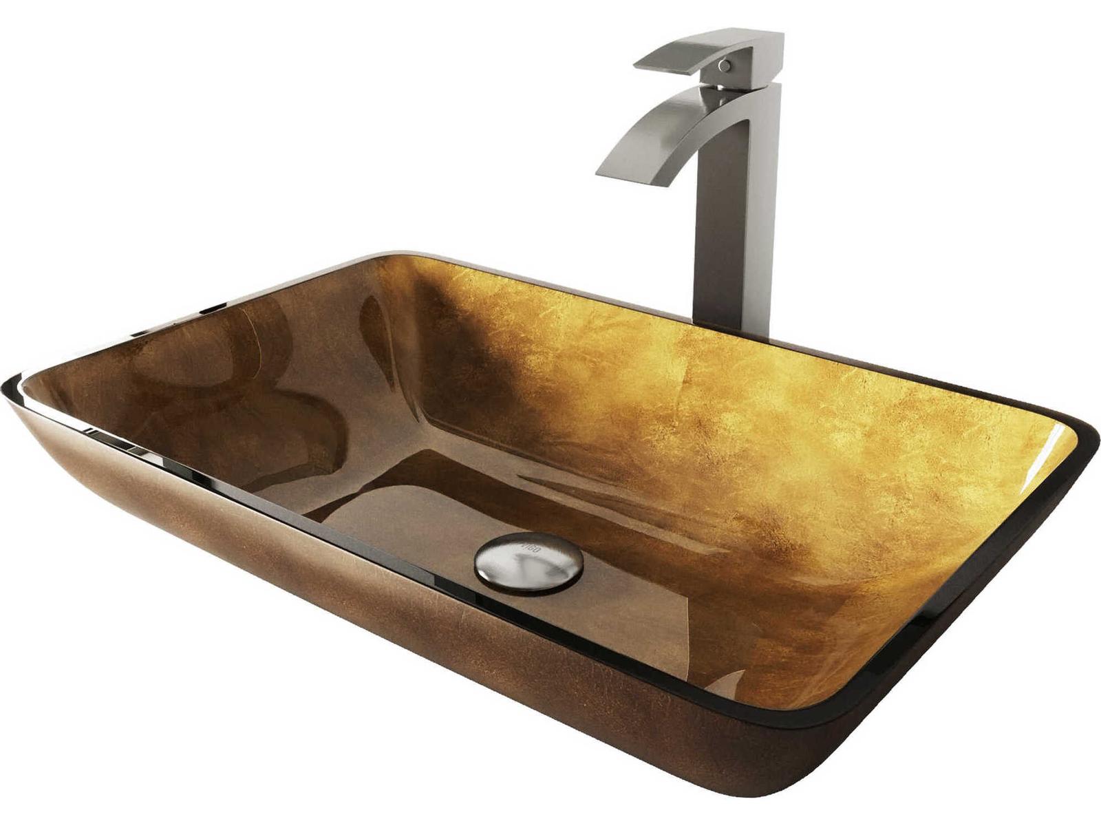 Vigo Copper 22" Rectangular Vessel Bathroom Sink with Brushed Nickel 1-Lever Duris Faucet and Drain