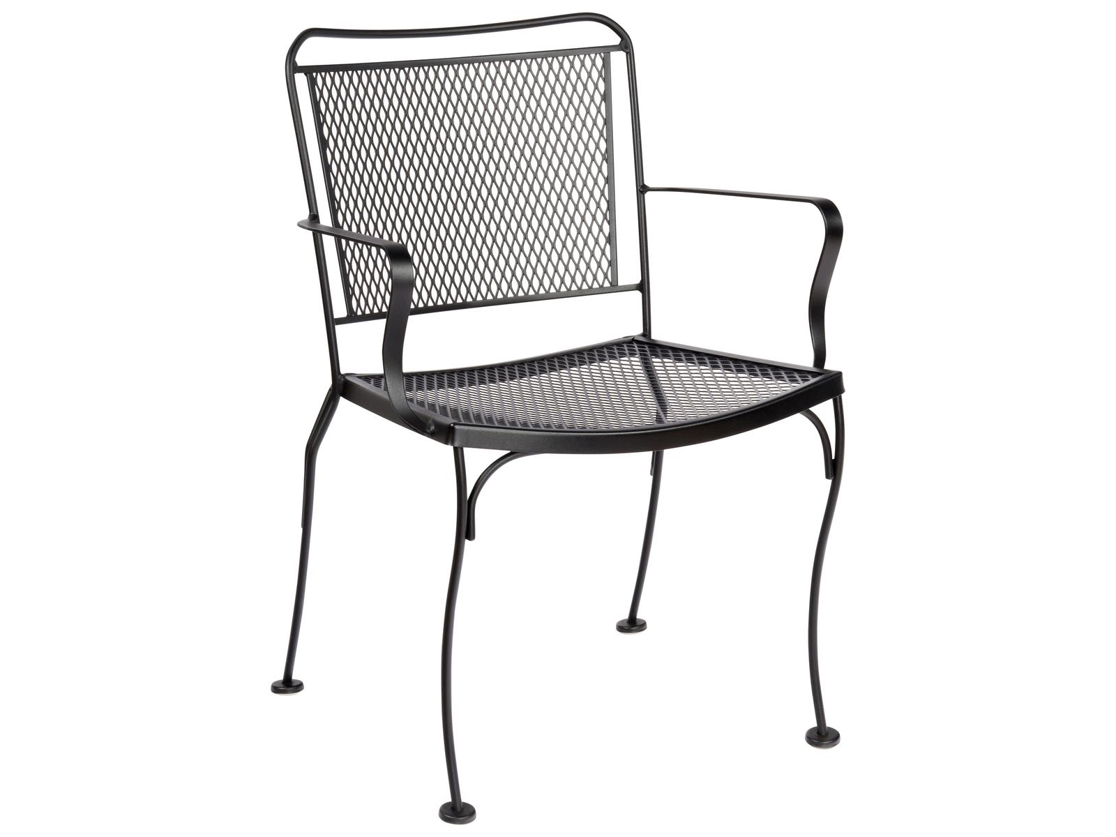 Woodard Constantine Wrought Iron Outdoor Patio Dining Arm Chair with Cushion