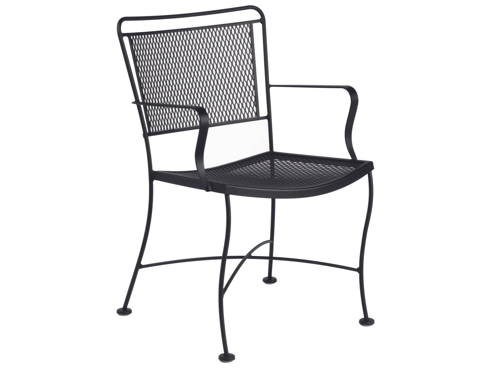 Woodard Constantine Wrought Iron Outdoor Dining Arm Chair with Cushion