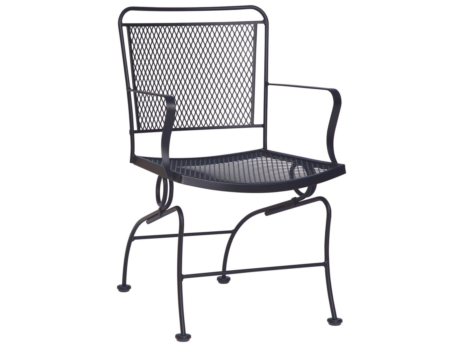 Woodard Constantine Wrought Iron Coil Spring Patio Dining Arm Chair with Cushion