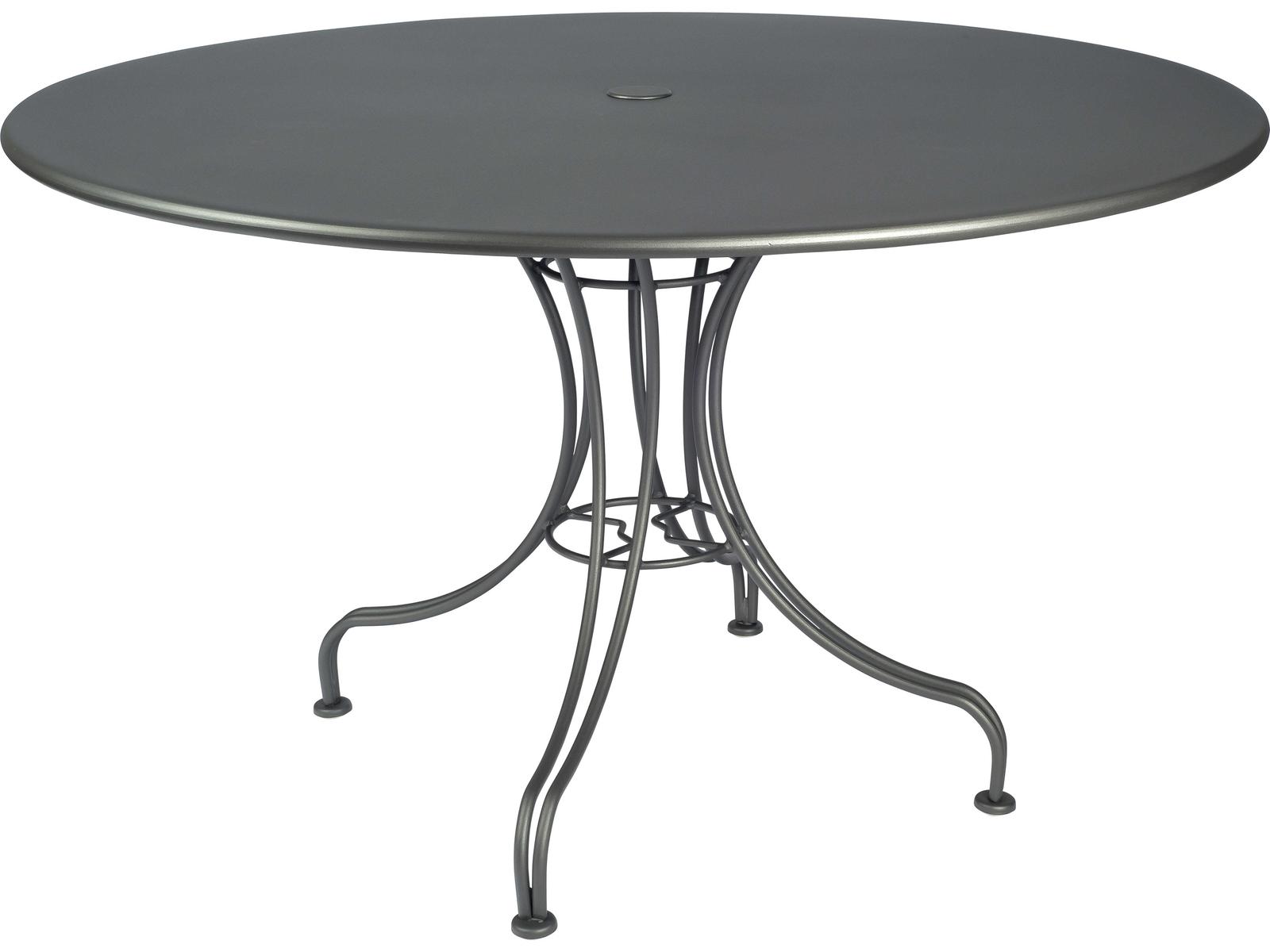 Woodard Wrought Iron Round Outdoor Dining Table with Umbrella Hole