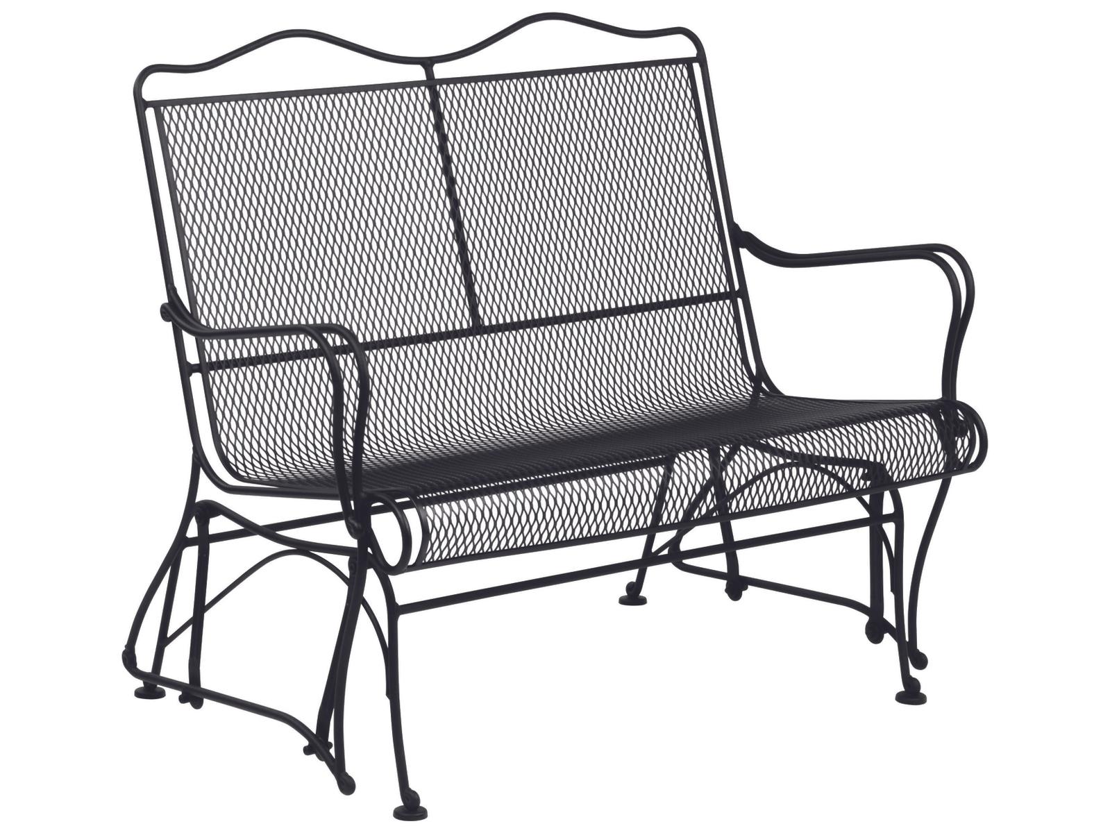 Woodard Tucson Mesh Wrought Iron High Back Patio Loveseat Glider with Cushion