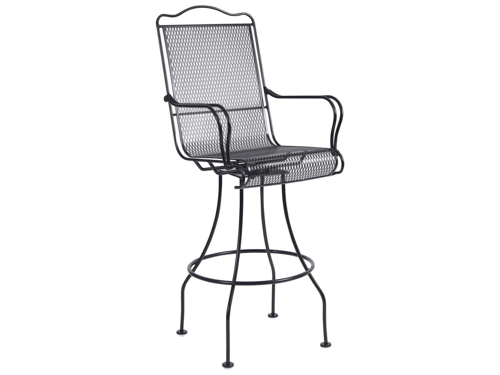 Woodard Tucson Mesh Wrought Iron Swivel Outdoor Patio Bar Stool with Cushion