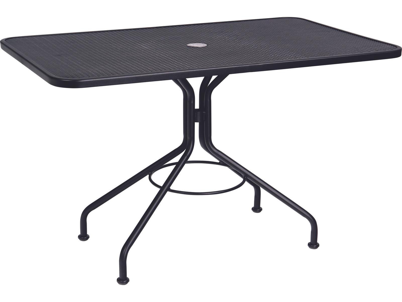Woodard Wrought Iron Mesh Rectangular Outdoor Dining Table with Umbrella Hole