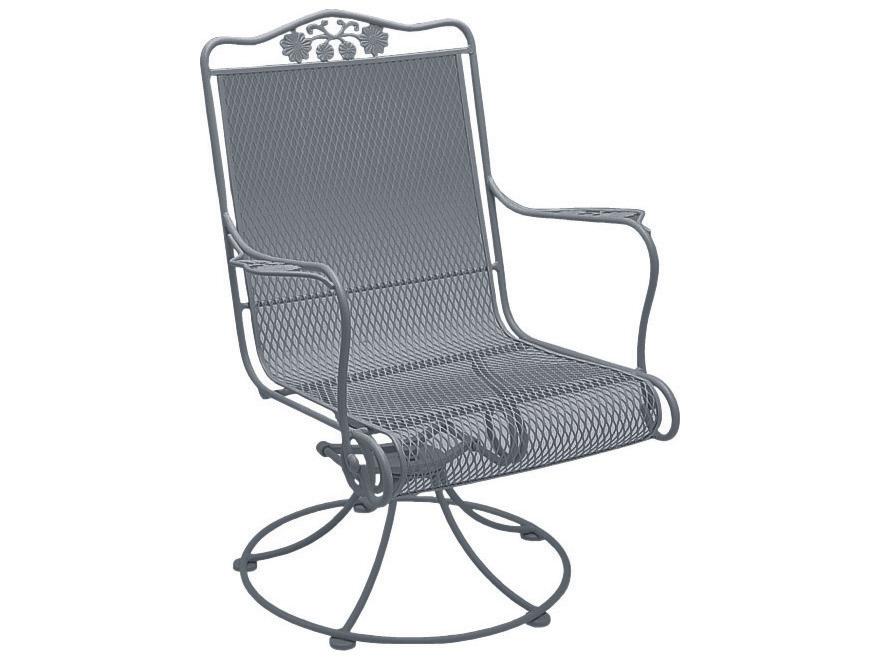 Woodard Briarwood Wrought Iron High Back Swivel Rocker Outdoor Patio Dining Arm Chair with Cushion