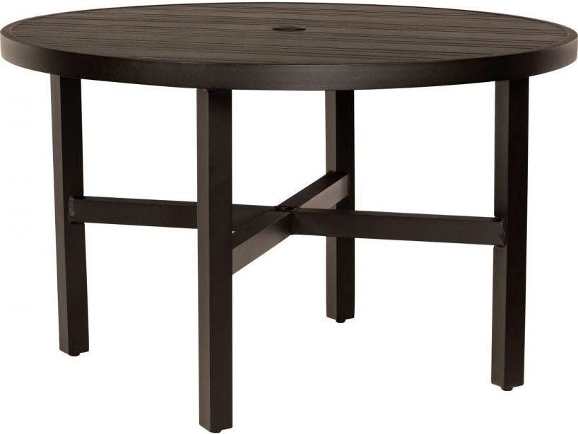 Woodard Tri-slat Aluminum Round Outdoor Dining Table with Umbrella Hole