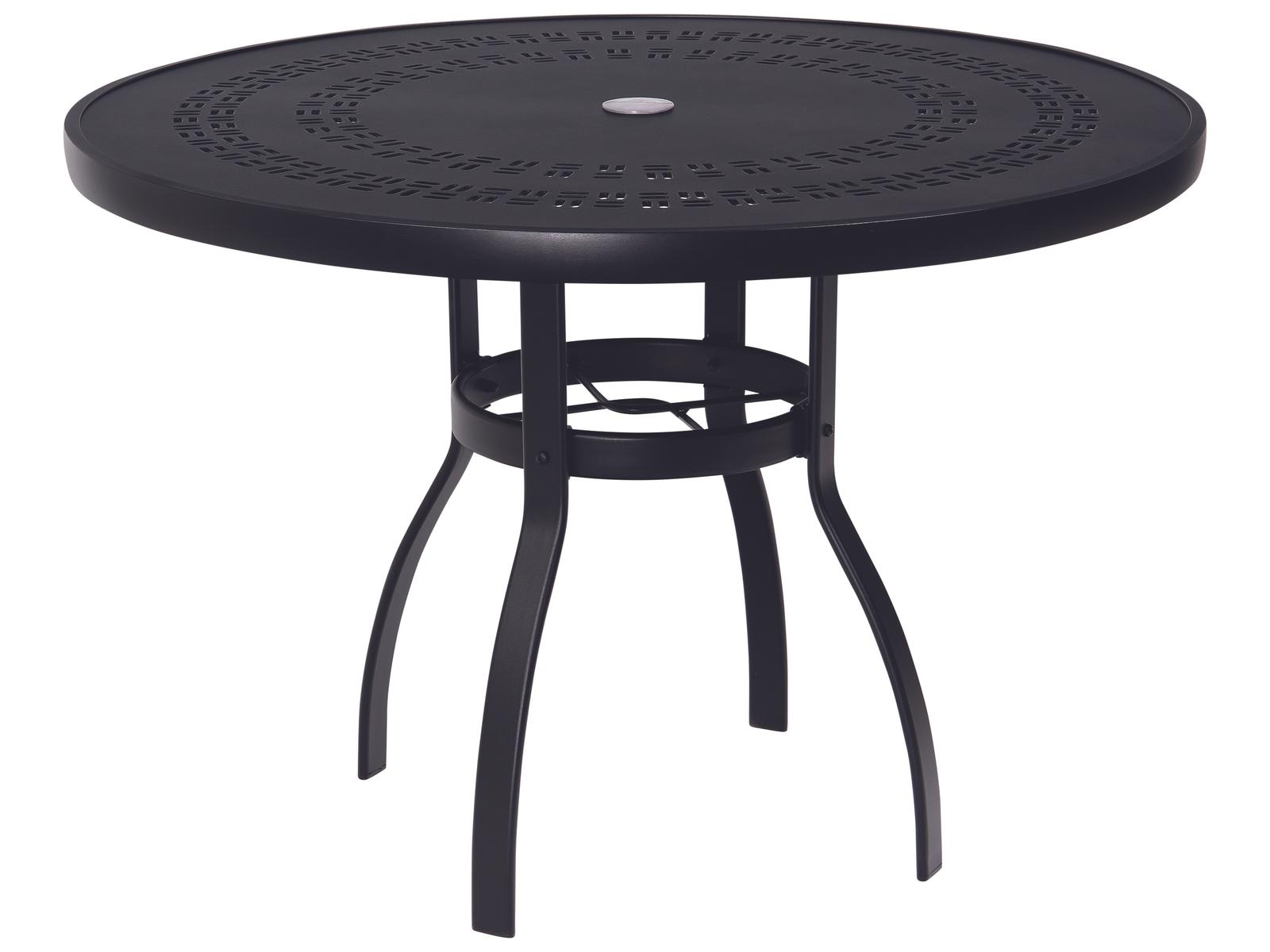 Woodard Aluminum Deluxe Round Trellis Top Outdoor Dining Table with Umbrella Hole