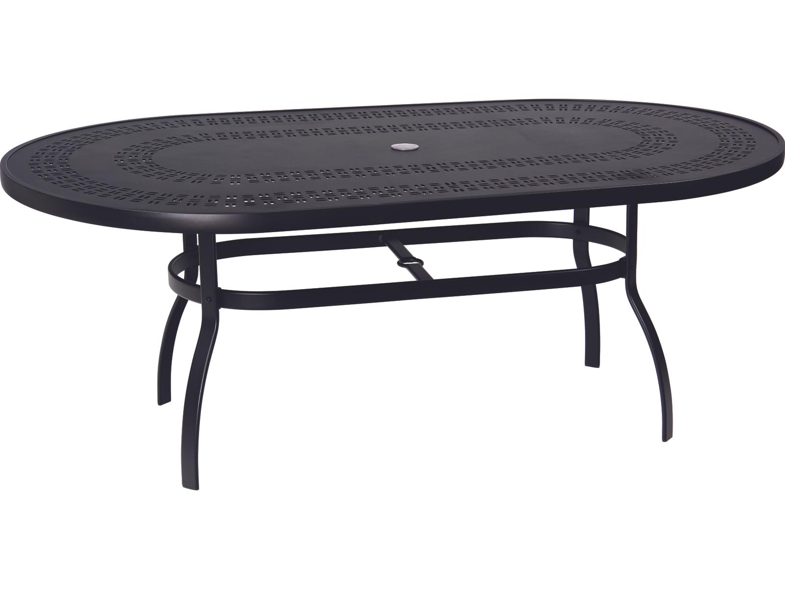 Woodard Aluminum Deluxe Oval Trellis Top Patio Dining Table with Umbrella Hole