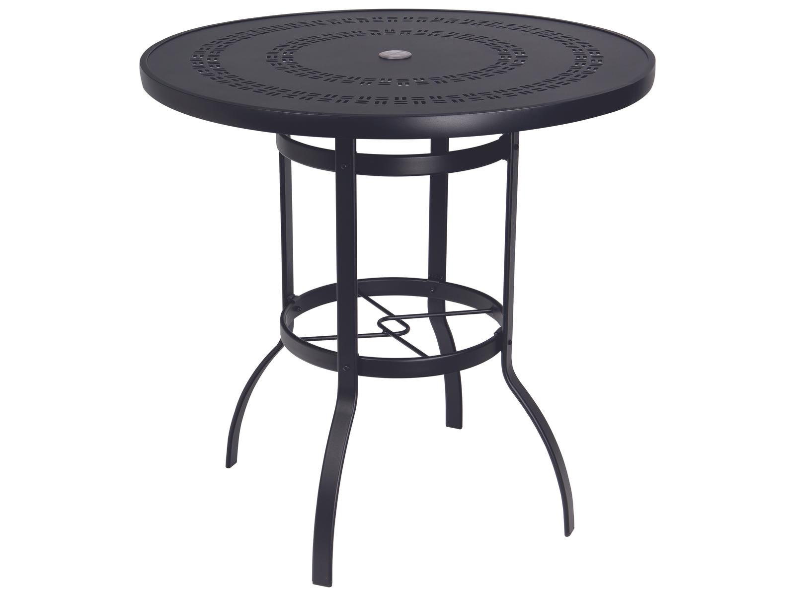 Woodard Aluminum Deluxe Round Outdoor Patio Bar Height Table Trellis Top with Umbrella Hole