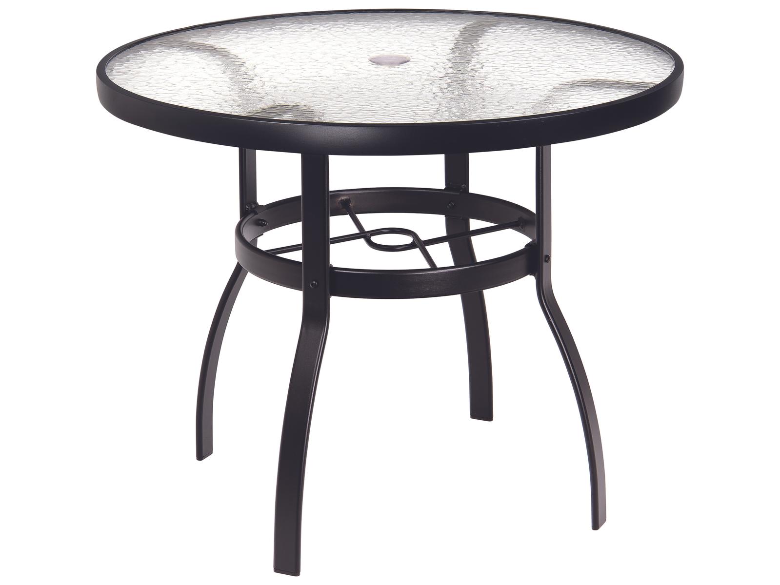 Woodard Aluminum Deluxe Round Acrylic Top Patio Dining Table with Umbrella Hole