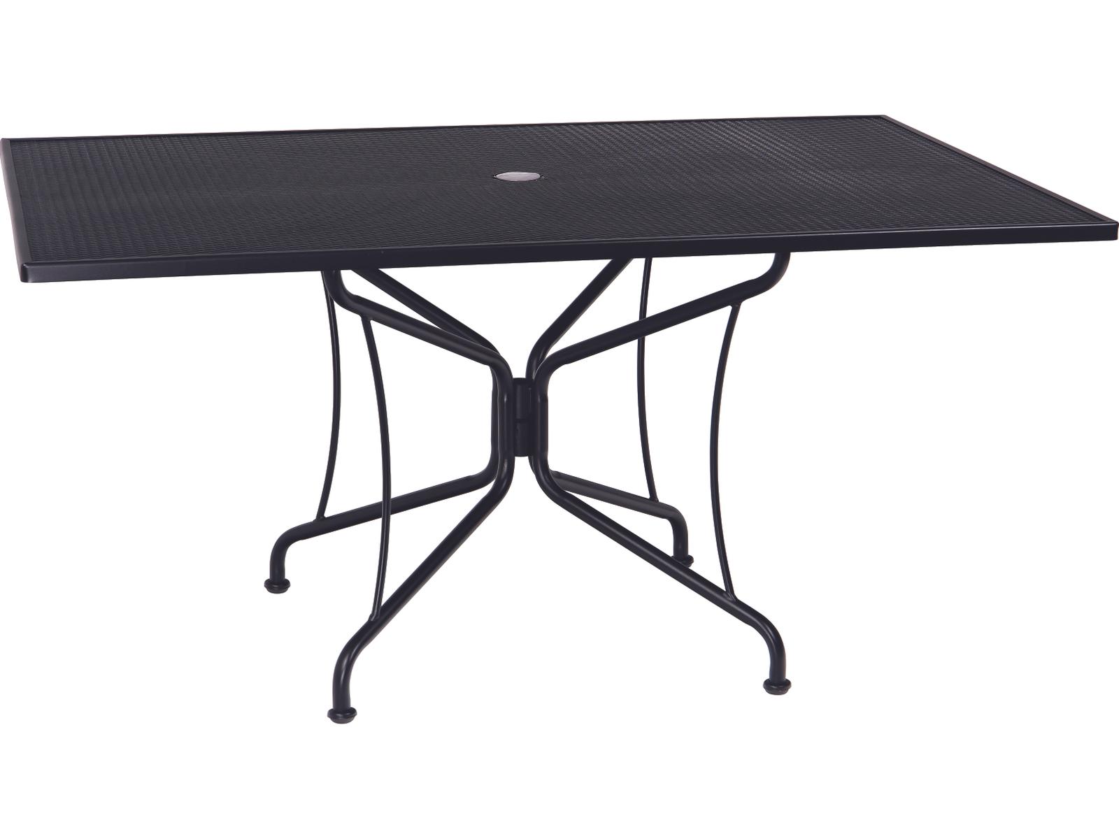 Woodard Wrought Iron Mesh Rectangular 8-Spoke Outdoor Dining Table with Umbrella Hole