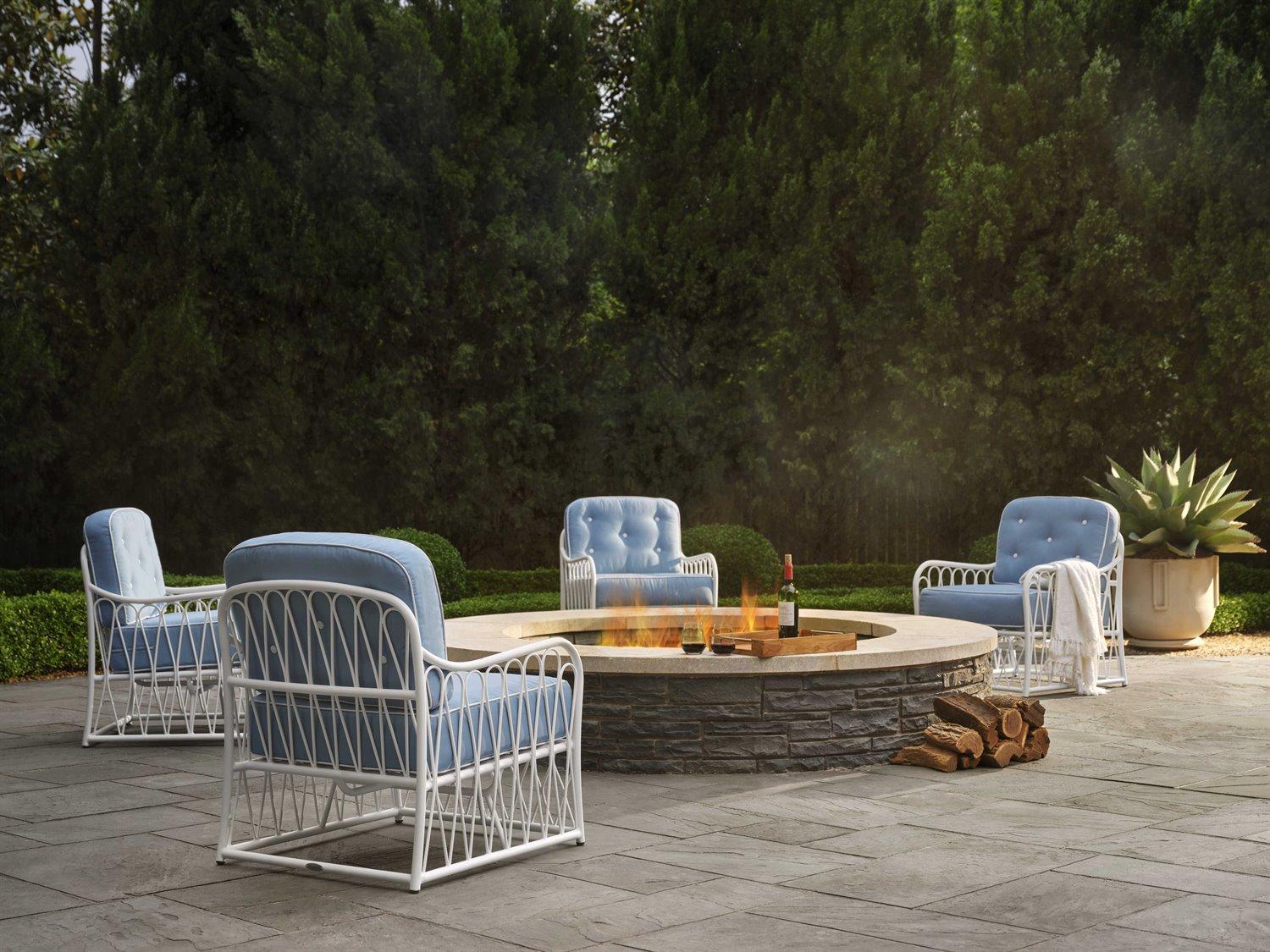 Woodard Cane Aluminum Firepit Outdoor Patio Lounge Set
