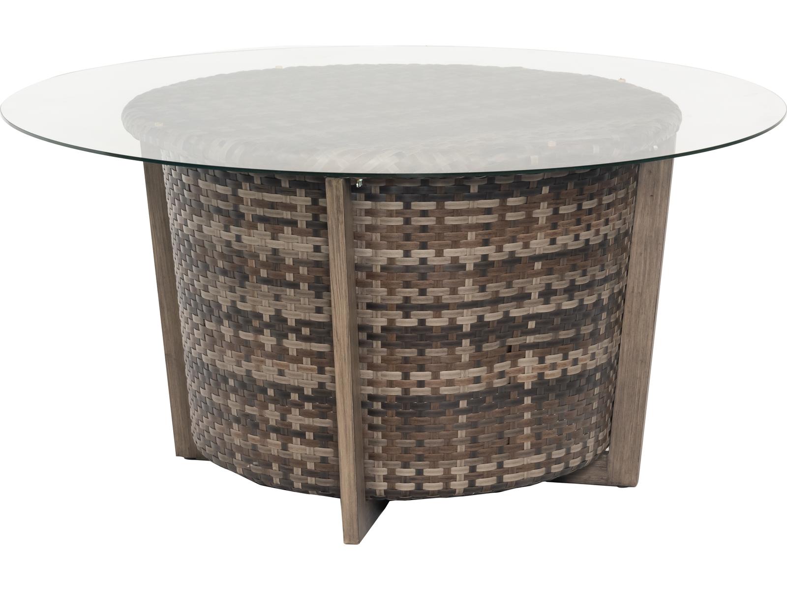 Woodard Reunion Wicker Calico Round Glass Top Patio Chat Table