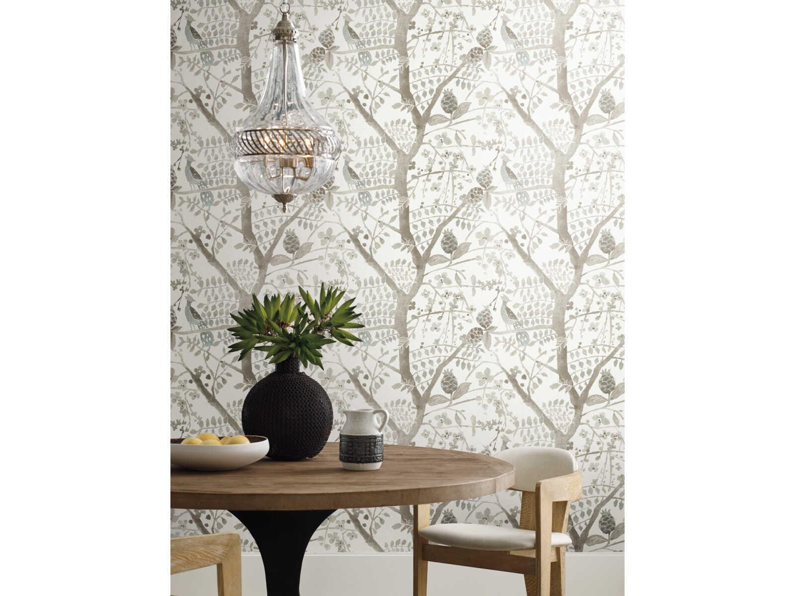 York Wallcoverings Antonina Vella Boho Luxe Off White Peacock Block Print Wallpaper