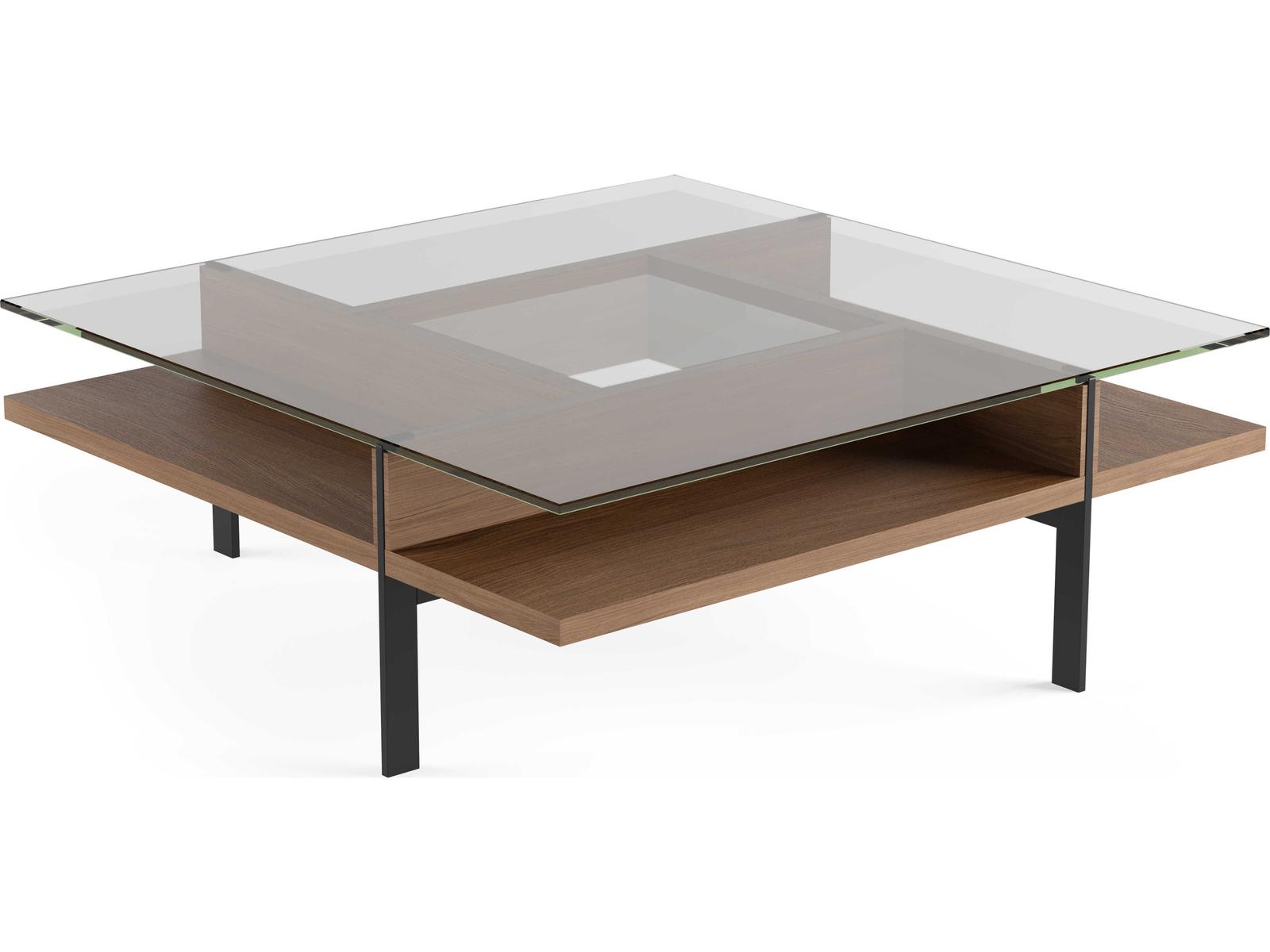 BDI Terrace Square Glass Natural Walnut Coffee Table