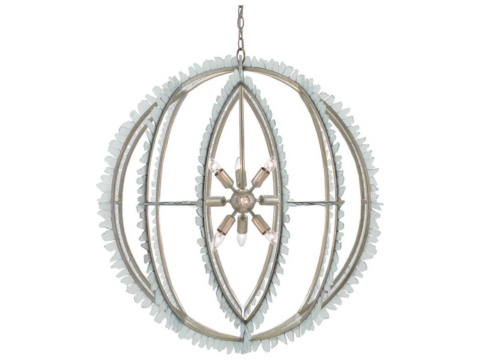 Luxecor Vistas 9-Light Contemporary Silver Leaf Seaglass Globe Chandelier
