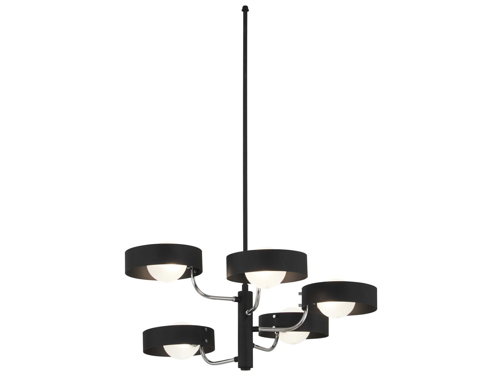 George Kovacs Lift Off 5-Light Sand Coal Polished Nickel Black Glass Globe Chandelier