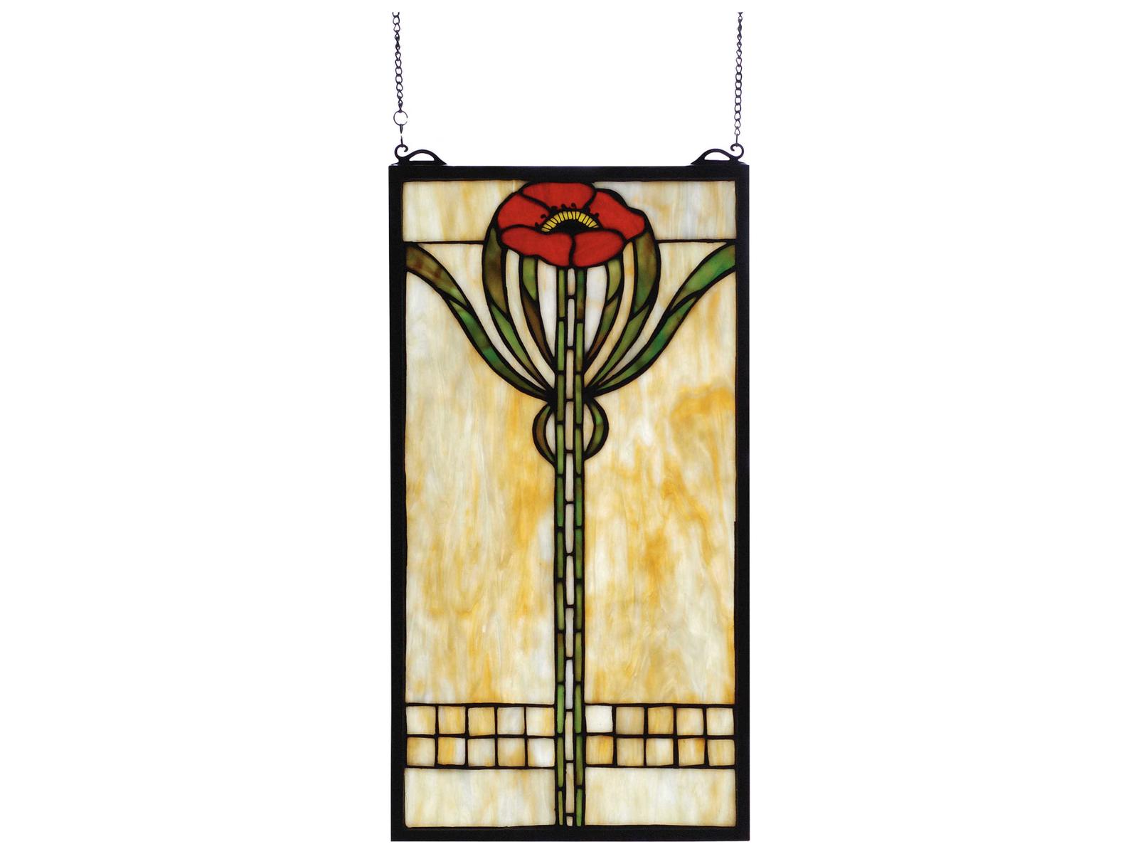 Meyda Arts & Crafts Parker Poppy Stained Glass Window