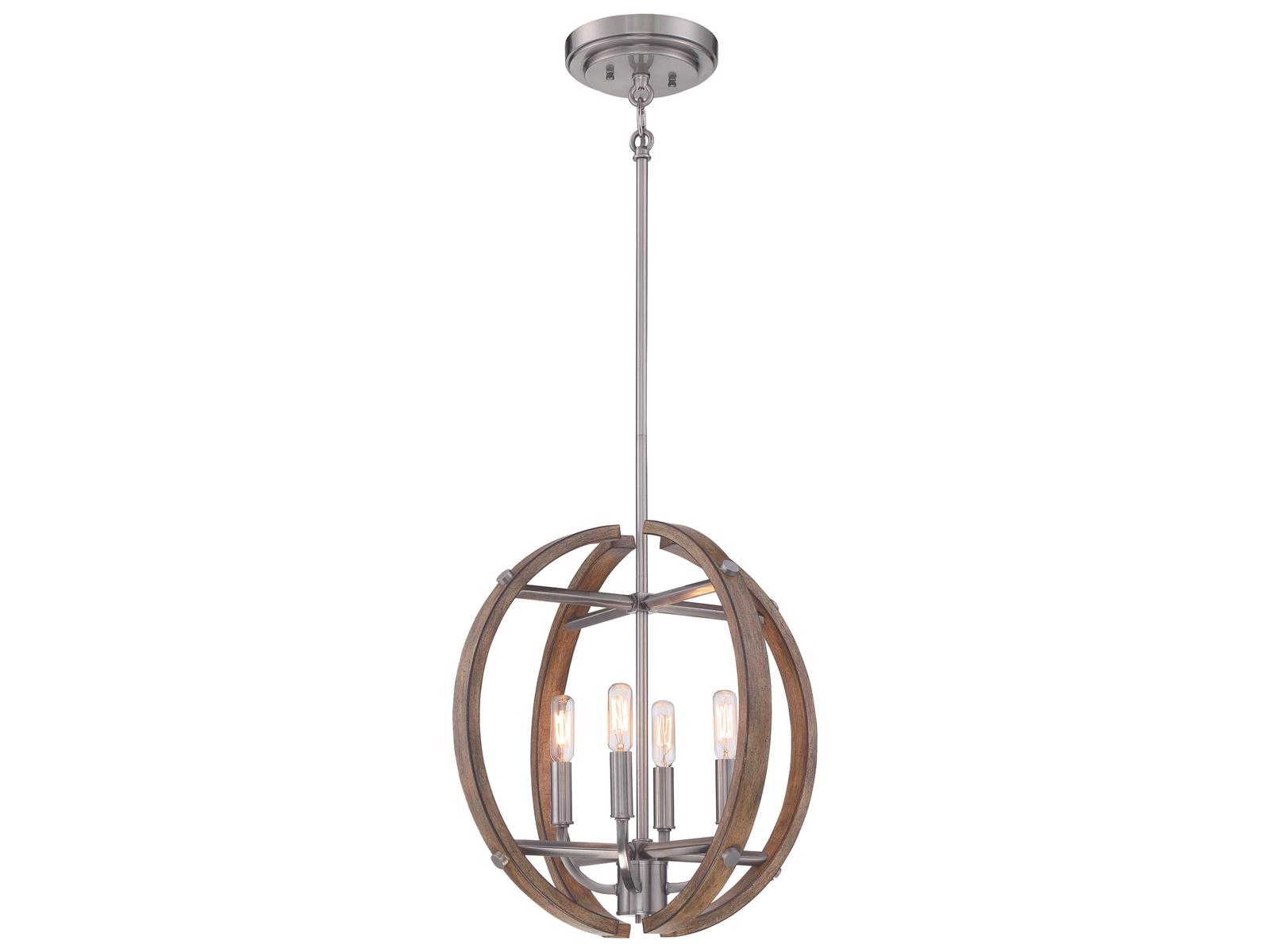 Minka Lavery Country Estates 4-Light Sun Faded Wood Brushed Nickel Brown Globe Linear Chandelier