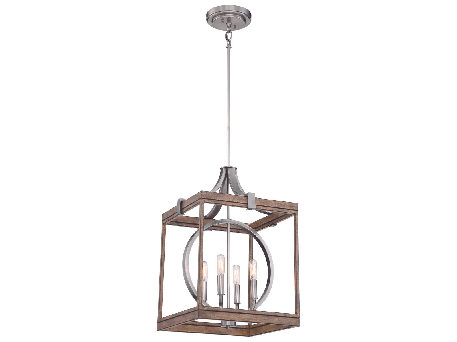 Minka Lavery Country Estates 4-Light Sun Faded Wood Brushed Nickel Brown Candelabra Linear Chandelier