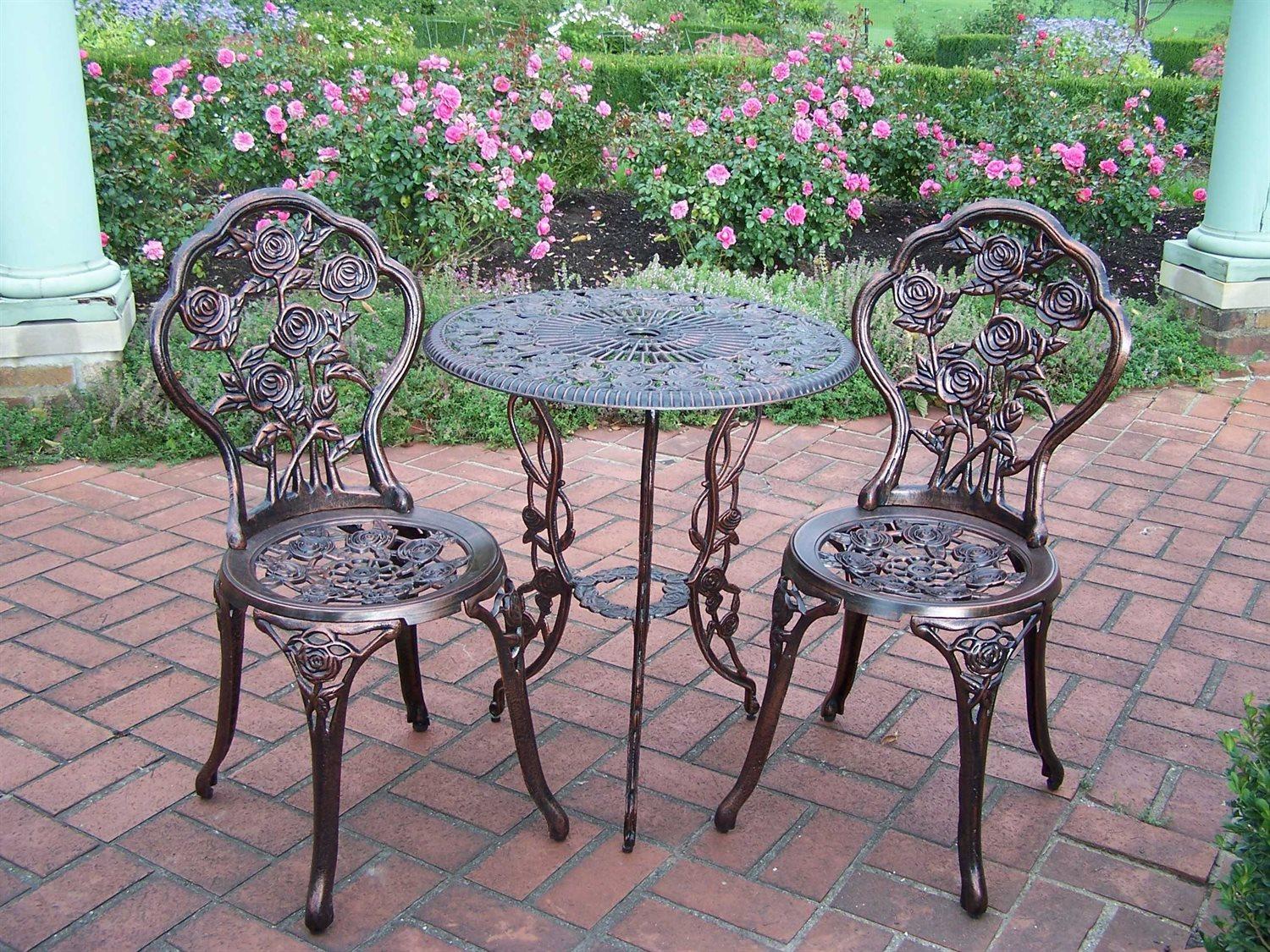 Oakland Living Rose Cast Aluminum 3 Piece Bistro Set in Antique Bronze