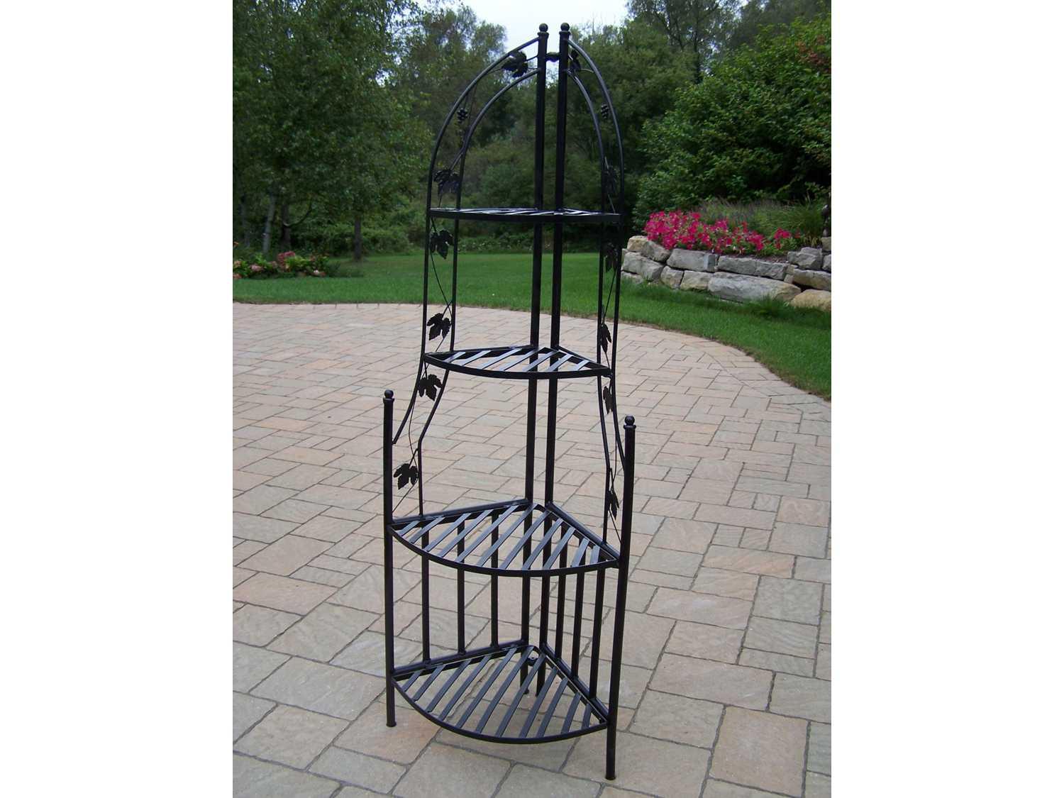 Oakland Living Wrought Iron Corner Shelf Plant Stand in Black