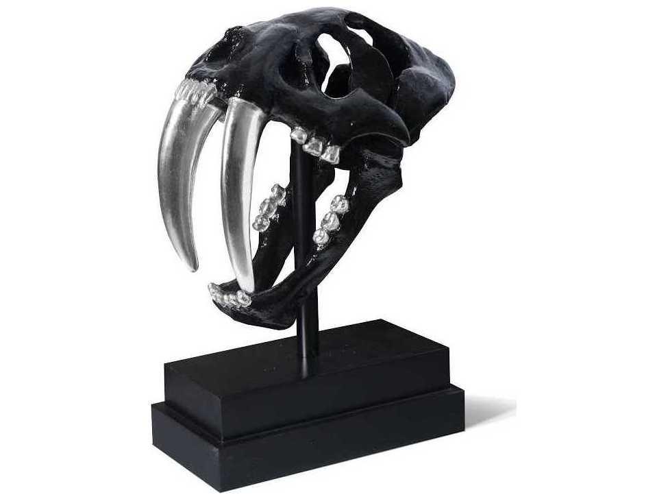 Phillips Collection Jason Design Glossy Lacquer / Silver Leaf Saber Tooth Tiger Skull Sculpture