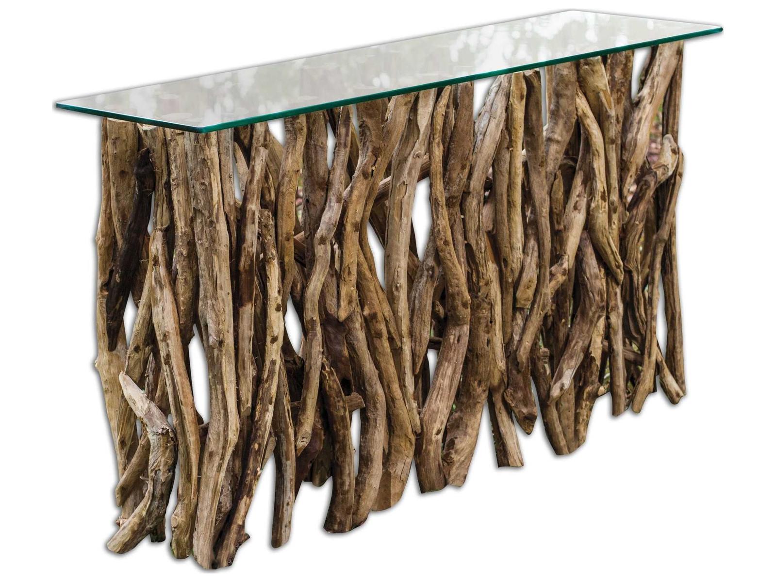 Uttermost Teak Wood Rectangular Glass Natural Console Table